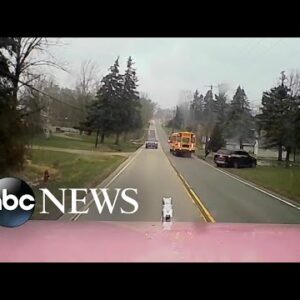 Tractor-trailer nearly crashes into school bus full of kids l ABC News
