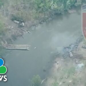 Ukrainian Forces Release Video Of Destroyed Bridge, Military Vehicles At River Crossing