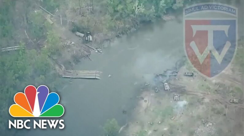 Ukrainian Forces Release Video Of Destroyed Bridge, Military Vehicles At River Crossing