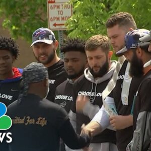 Buffalo Bills Visit Tops Grocery Store To Pay Their Respects To Shooting Victims
