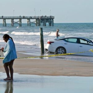 A car drove through the beach approach toll on International Speedway Boulevard in Daytona Beach on Sunday, injuring a 5-year-old boy.  This photo was taken shortly after the accident.