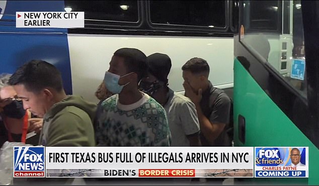 The first busload of migrants sent from Texas by Gov. Greg Abbott arrived in New York City Friday morning