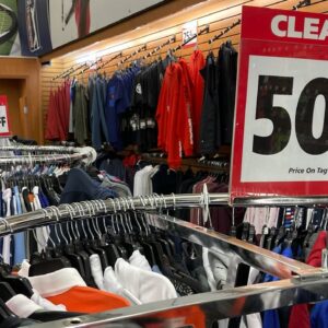 Clearance sale signs are displayed at a retail store in Downers Grove, Ill., on April 26. (AP Photo/Nam Y. Huh)