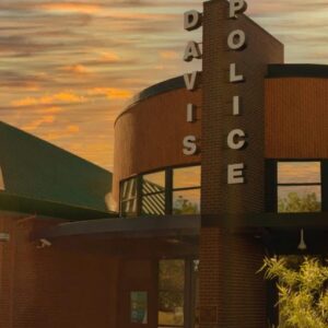 Photo of the Davis police department at sunrise