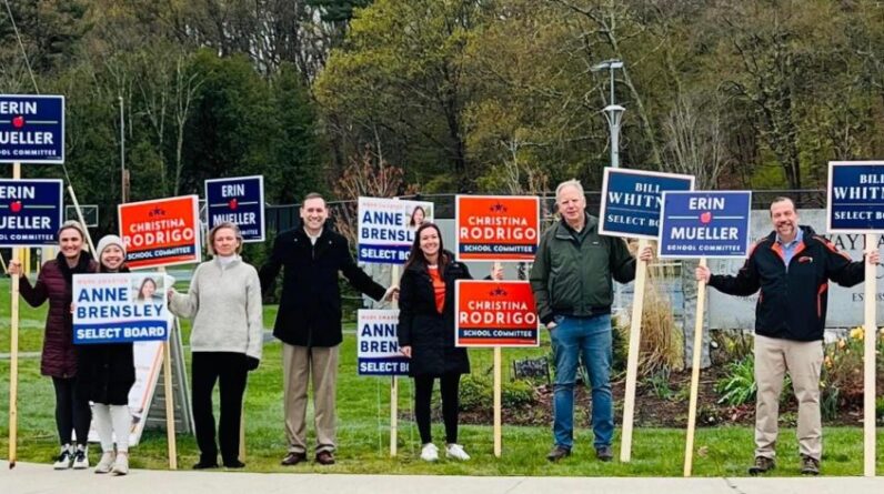 Candidates+Christina+Rodrigo+and+Erin+Mueller+win+the+election+for+School+Committee+in+the+town+election+on+Tuesday%2C+April+25.+