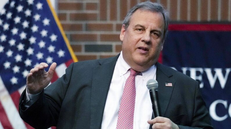 Former New Jersey Gov. Chris Christie addresses a gathering during a town hall-style meeting at New England College in Henniker, N.H., on April 20. (AP Photo/Charles Krupa, File)