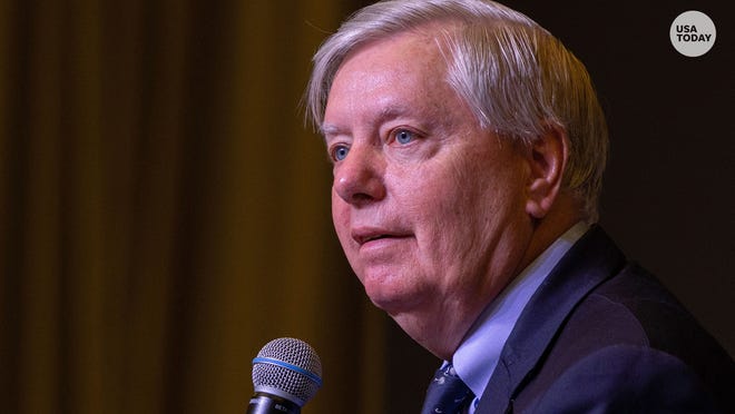 U.S. Sen. Lindsey Graham, R-SC, speaks during the Vision 2024 Conservative National Forum at the Charleston Area Convention Center in Charleston, South Carolina on March 18, 2023.