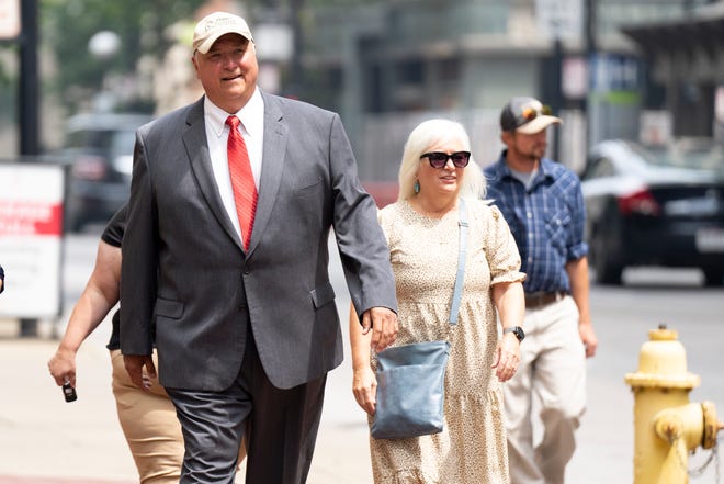 Former Ohio House Speaker Larry Householder walks into the Potter Stewart federal courthouse in Cincinnati, where he is being sentenced after being convicted on corruption charges Thursday, June 29, 2023.
