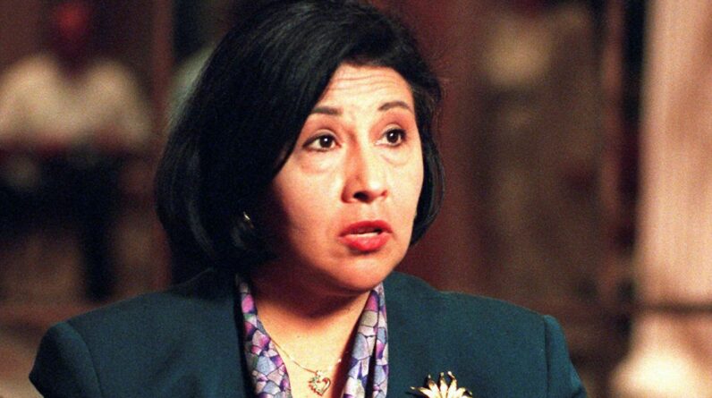 Los Angeles County Supervisor Gloria Molina talks during an interview Los Angeles, Friday, June 28, 1996. Molina, a groundbreaking Chicana leader in state and local California politics for more than 30 years, died on Sunday, May 14, 2023, at age 74. (AP Photo/Damian Dovarganes)