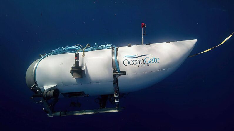 This photo provided by OceanGate Expeditions shows a submersible vessel named Titan used to visit the wreckage site of the Titanic. (OceanGate Expeditions via AP)