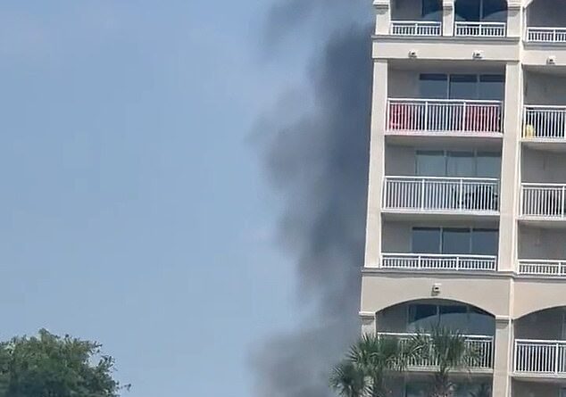 Smoke billowed from a golf course in North Myrtle Beach, South Carolina, where a small plane crashed Sunday morning