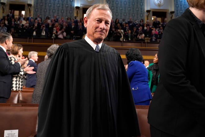 U.S. Chief Justice John Roberts arrives before President Joe Biden delivers the State of the Union address to a joint session of Congress on Capitol Hill, Tuesday, Feb. 7, 2023, in Washington.